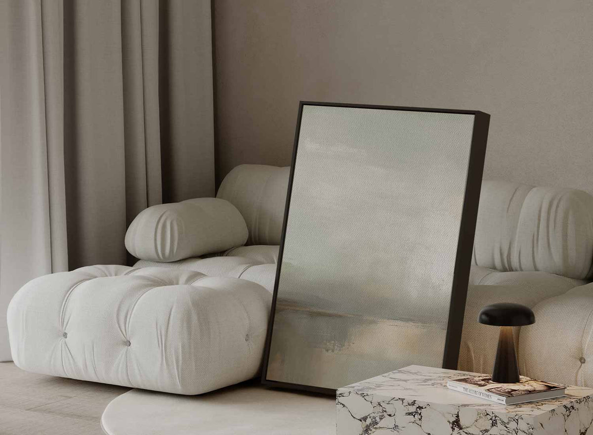 Neutrale abstractie met diepte – canvas wanddecoratie in portret formaat