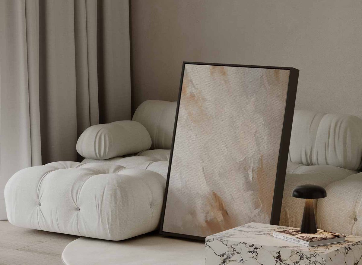 Warme abstractie in natuurlijke kleuren – canvas wanddecoratie in portret formaat