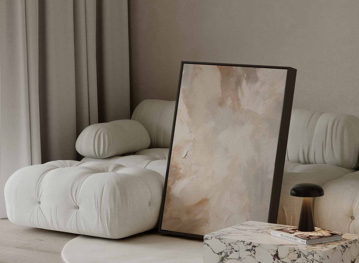 Aardetinten in vloeiende compositie – staand kunstwerk voor modern interieur