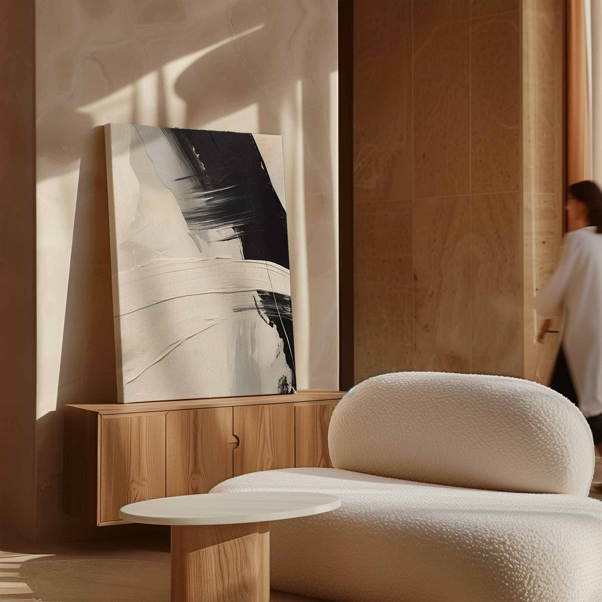Zwart-witte structuur met grijstinten – canvas kunstwerk als wanddecoratie