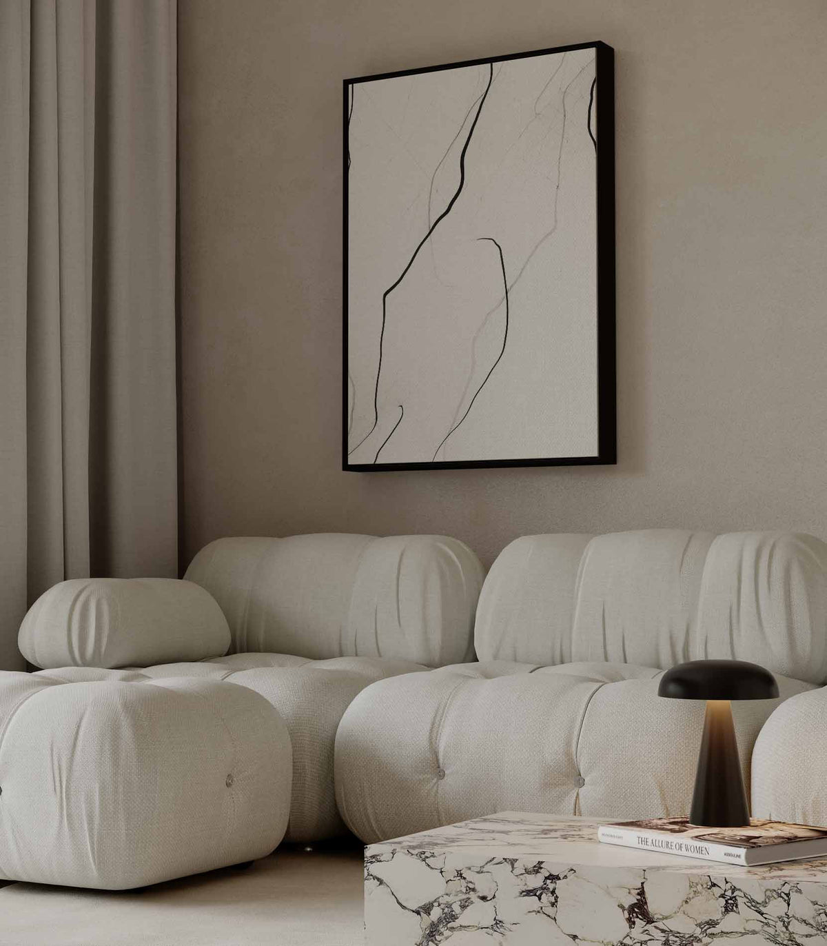 Lichte achtergrond met zwarte lijnen – staand kunstwerk voor modern interieur