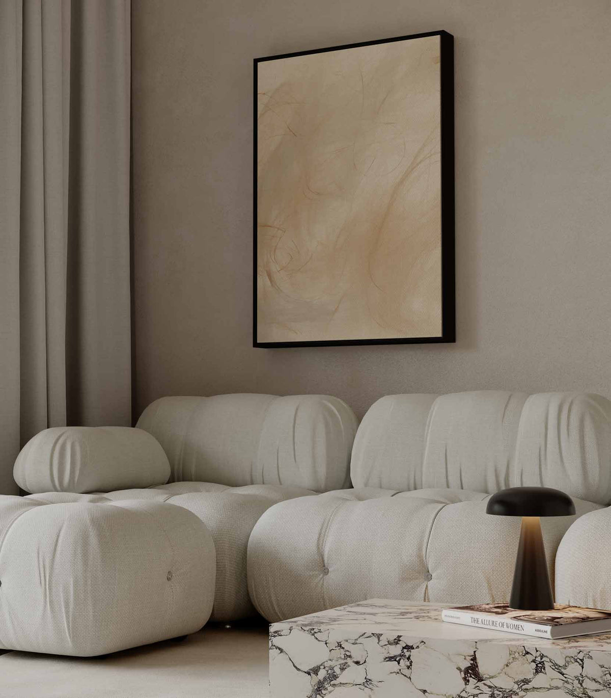 Beweeglijk beige met oranje accenten – staand kunstwerk voor modern interieur