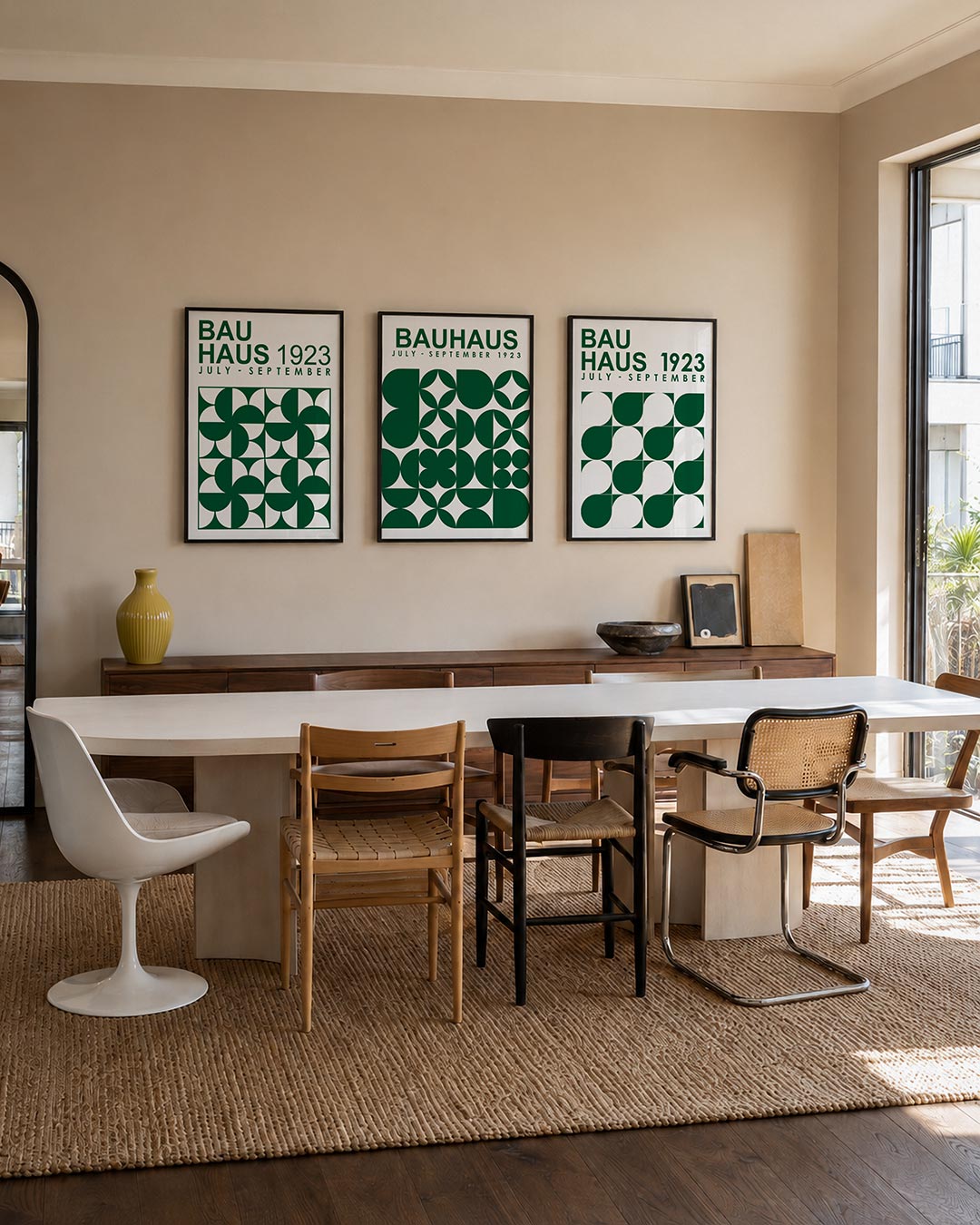Vorm en ritme posterset – tweede productweergave – deze posterset in drie delen toont een speelse wisselwerking van groene en
