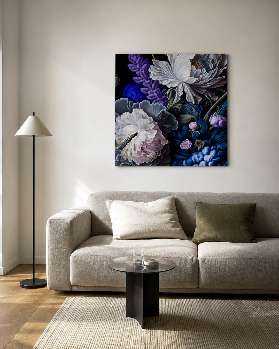 Bloemrijke compositie kunstwerk – detailweergave – dit werk toont een weelderige verzameling bloemen in levendige kleuren