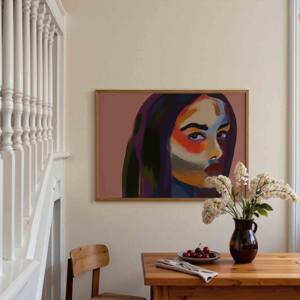 Portret met kleurrijke accenten – liggende illustratie poster als wanddecoratie