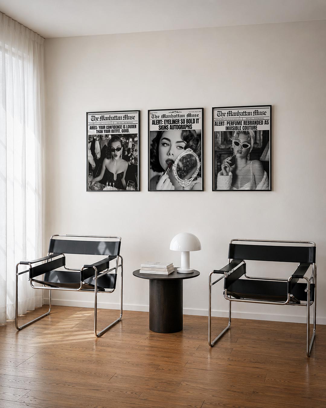 Abstract driedelige posterset – een abstracte posterset met donkere tinten en een rustige