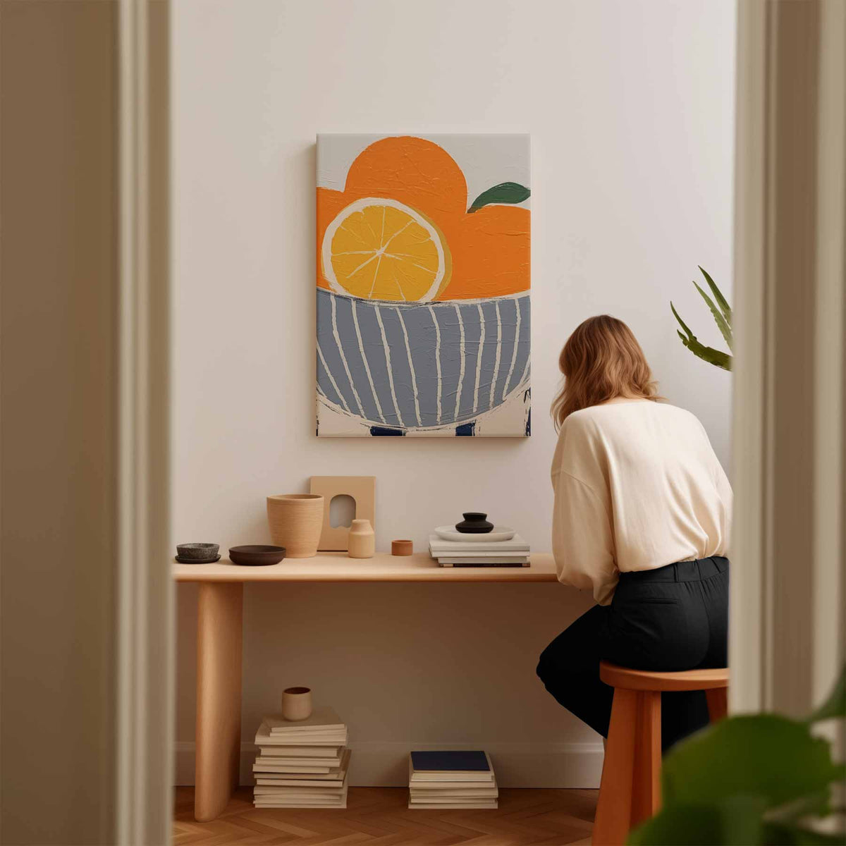 Zonnige Citrus Kom – staand kunstwerk voor modern interieur