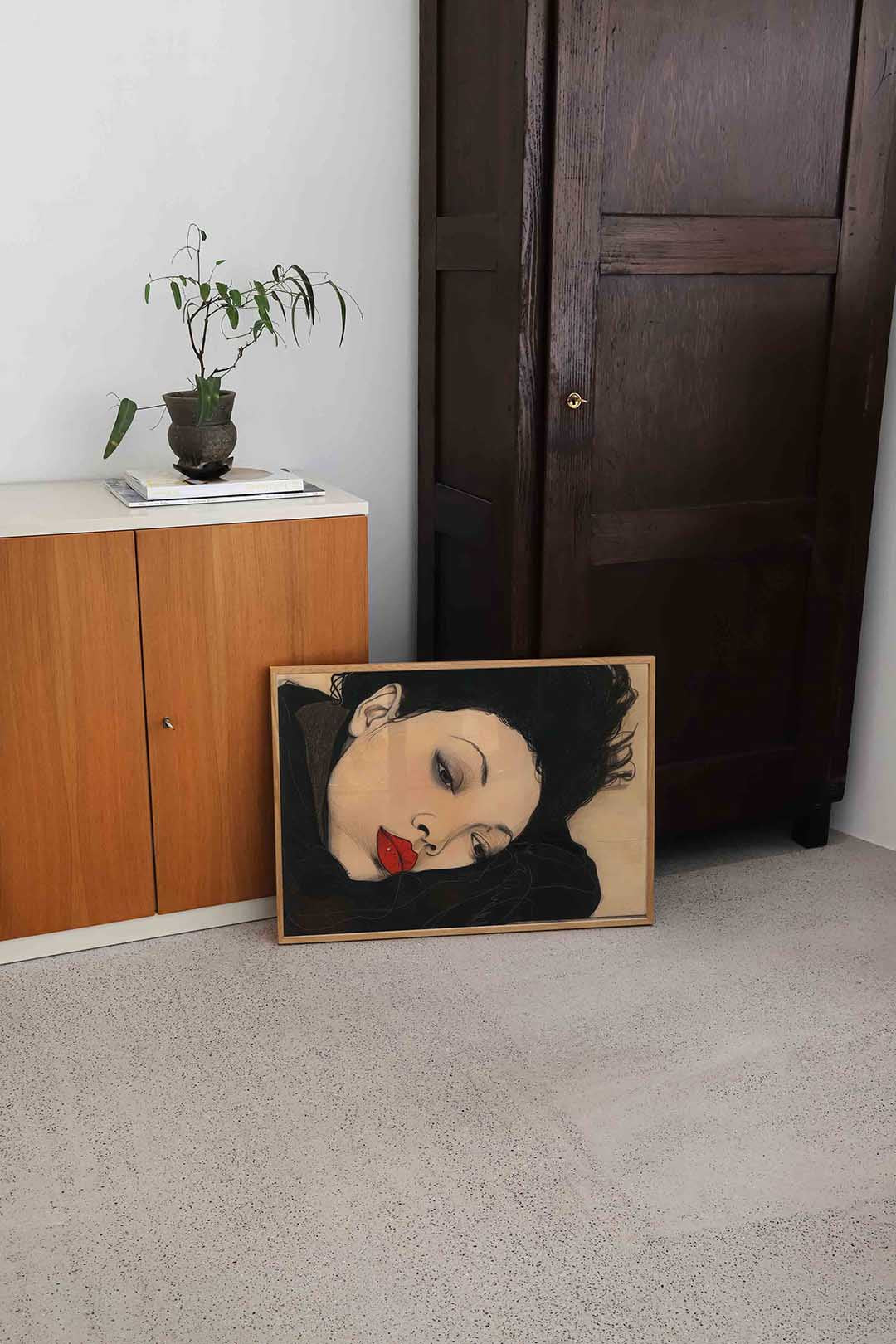Portret met rode lippen – hedendaagse illustratie als liggende poster