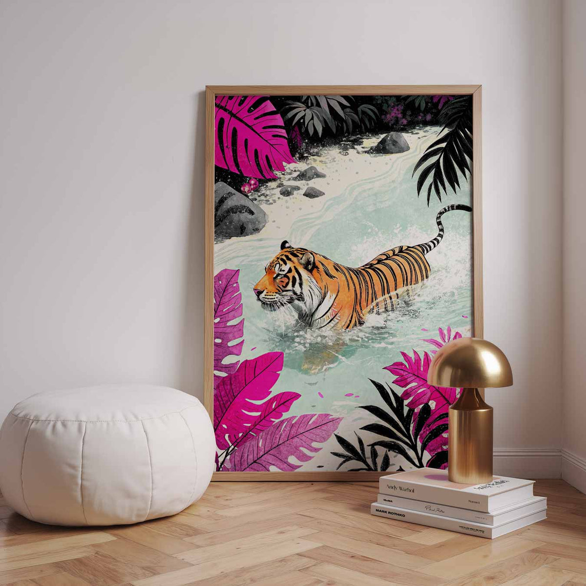 Tropische Tijger in het Water – dieren poster in staand formaat