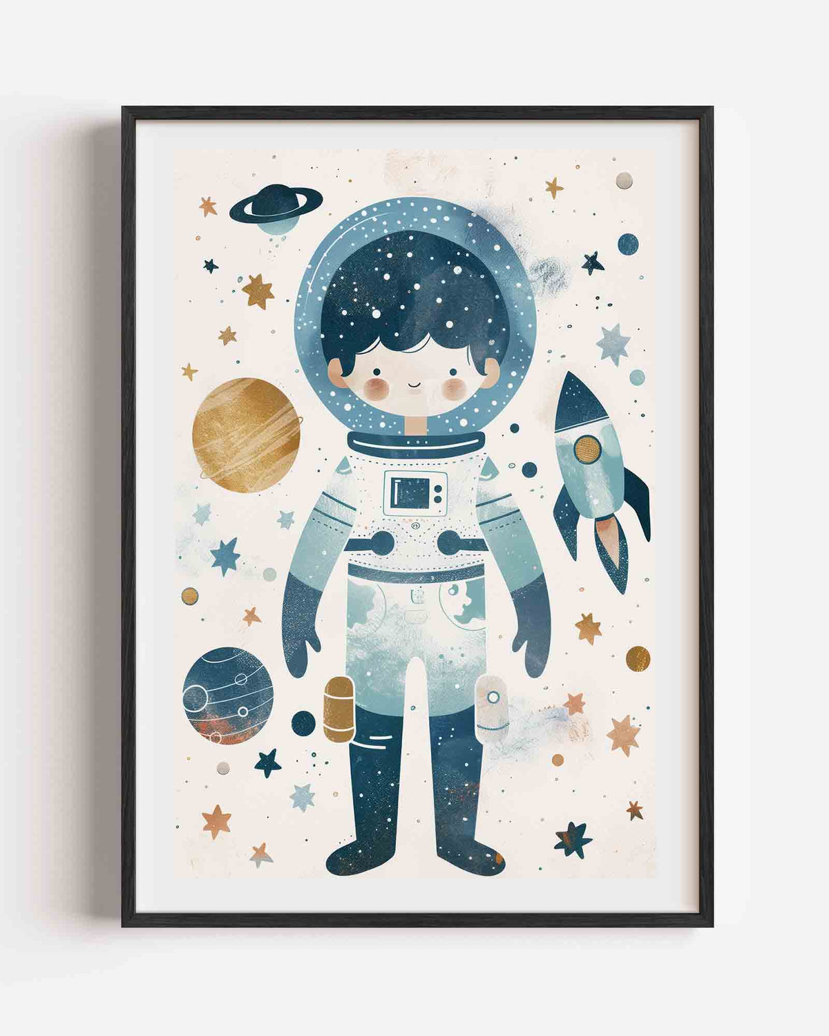 Astronaut en raket – kids portret poster als wanddecoratie