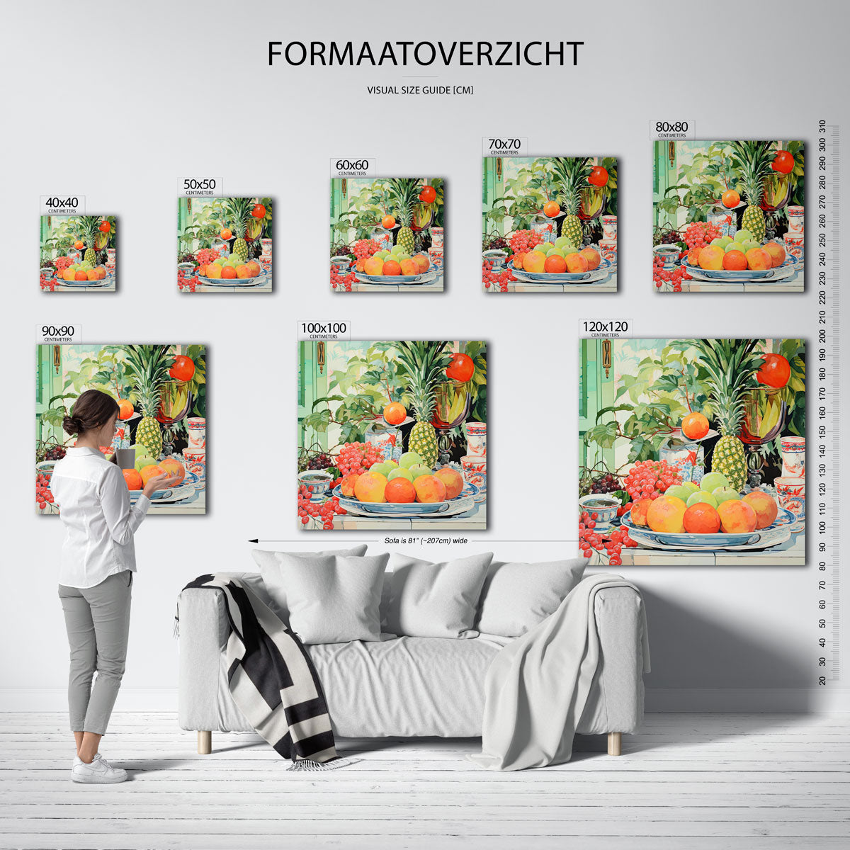 Fruit en servies – vierkante muurposter met kunst en design