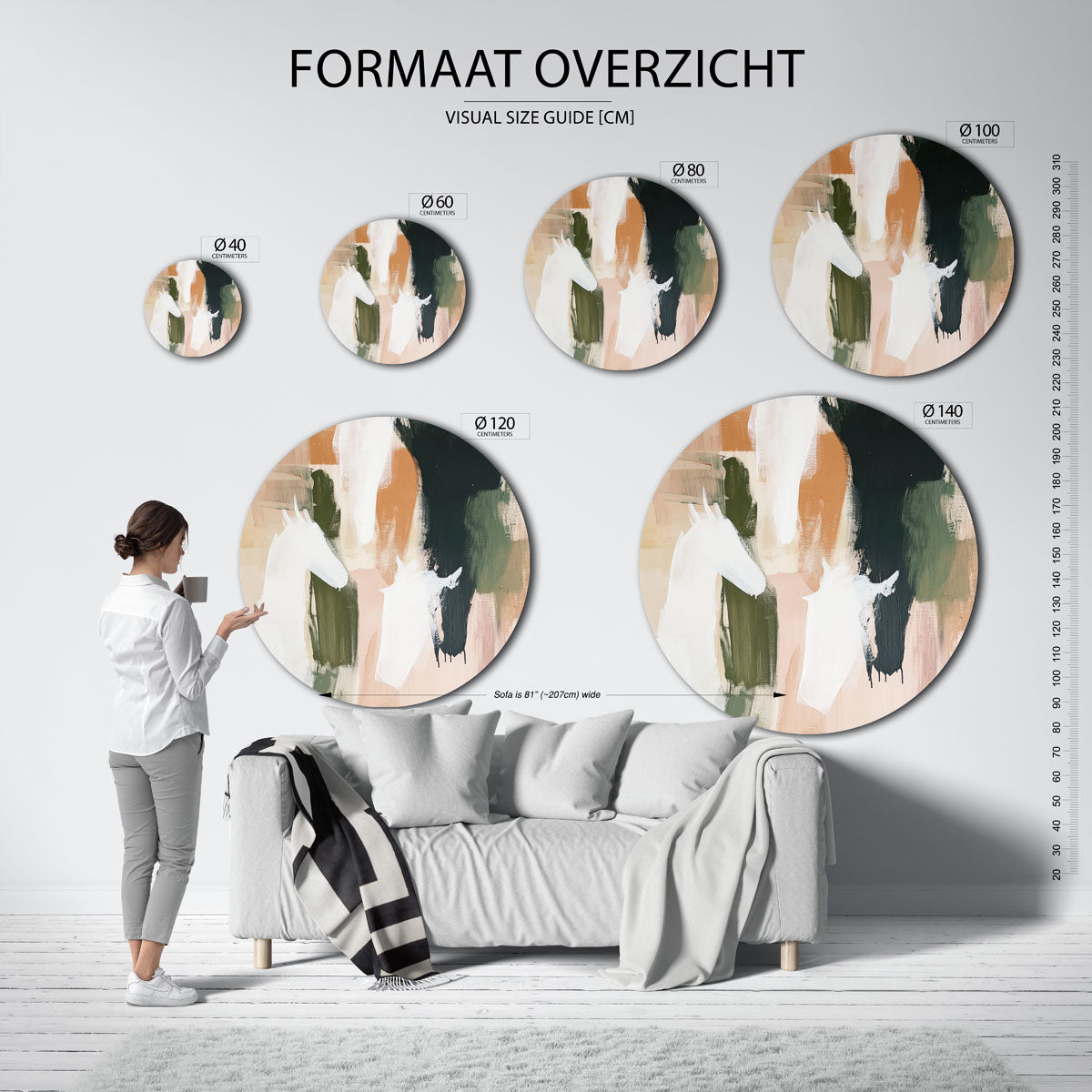 Abstracte paarden – moderne ronde muurdecoratie met abstracte vormen