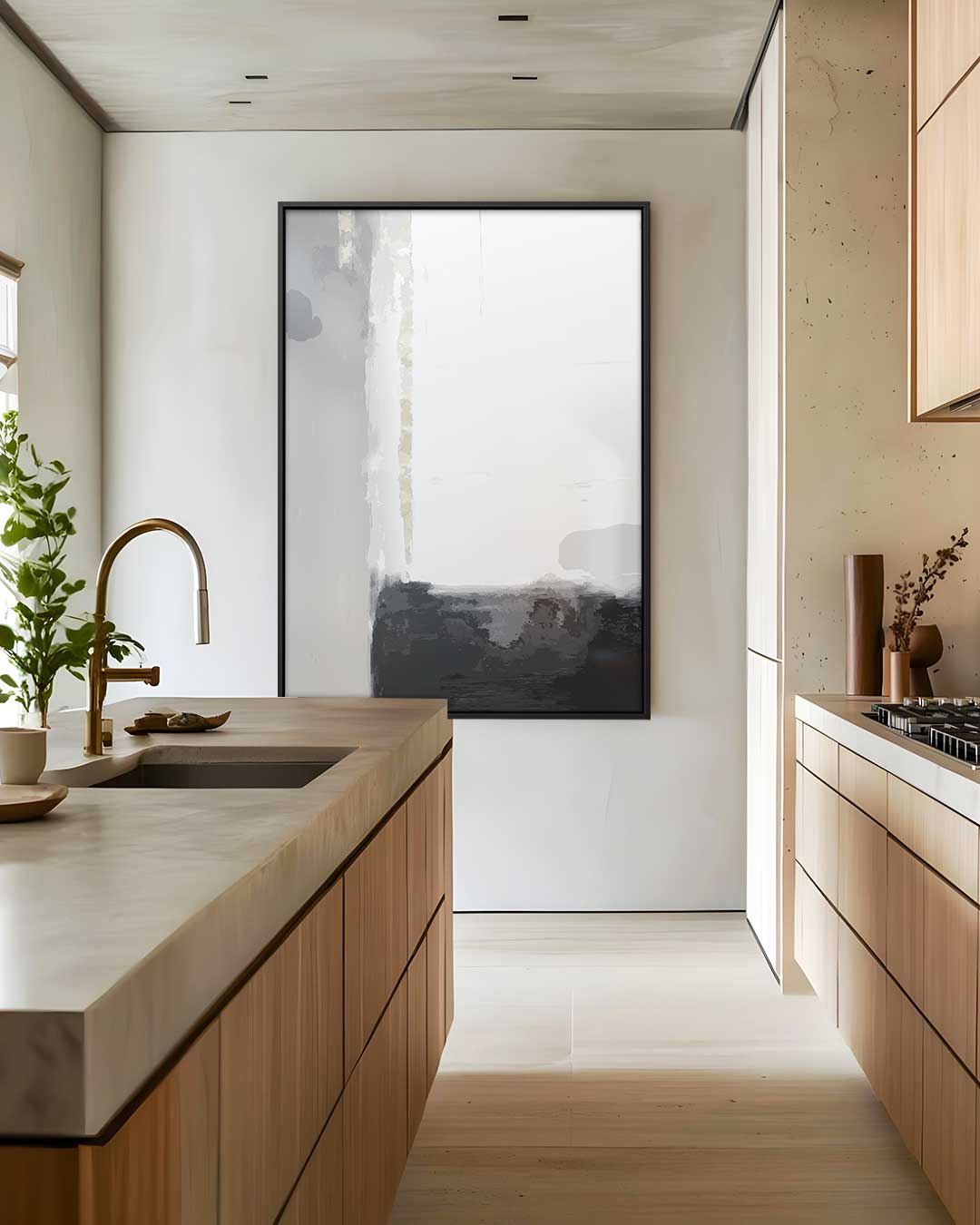 Moderne Grijstinten Abstractie – dibond wanddecoratie in staand formaat