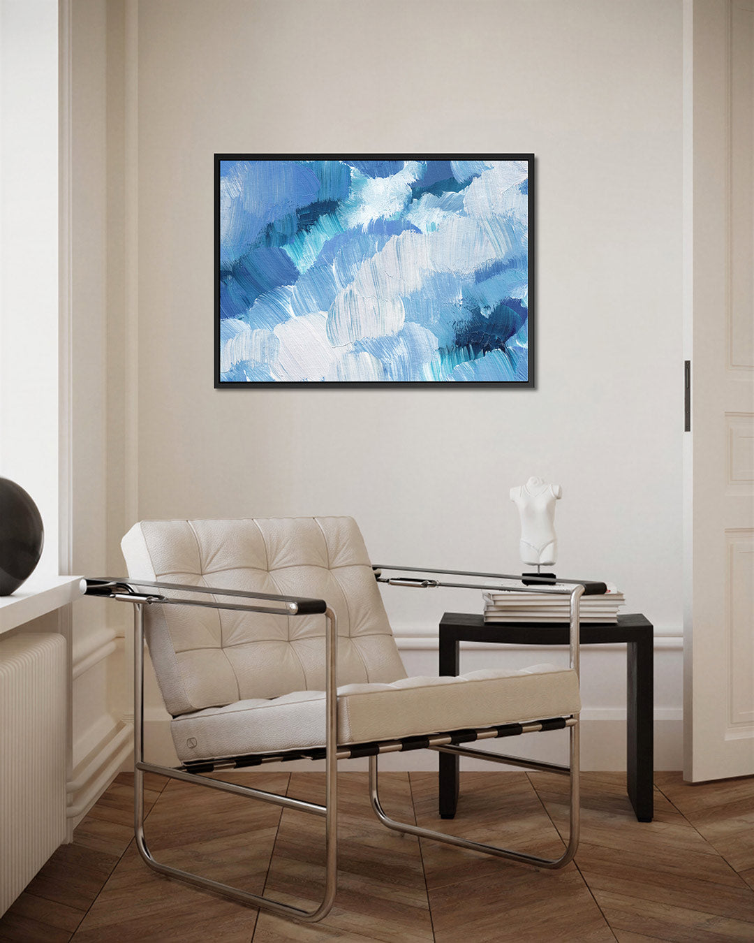 Dynamische blauwe borstels – Blauwe – kunstwerk op canvas, dibond of plexiglas