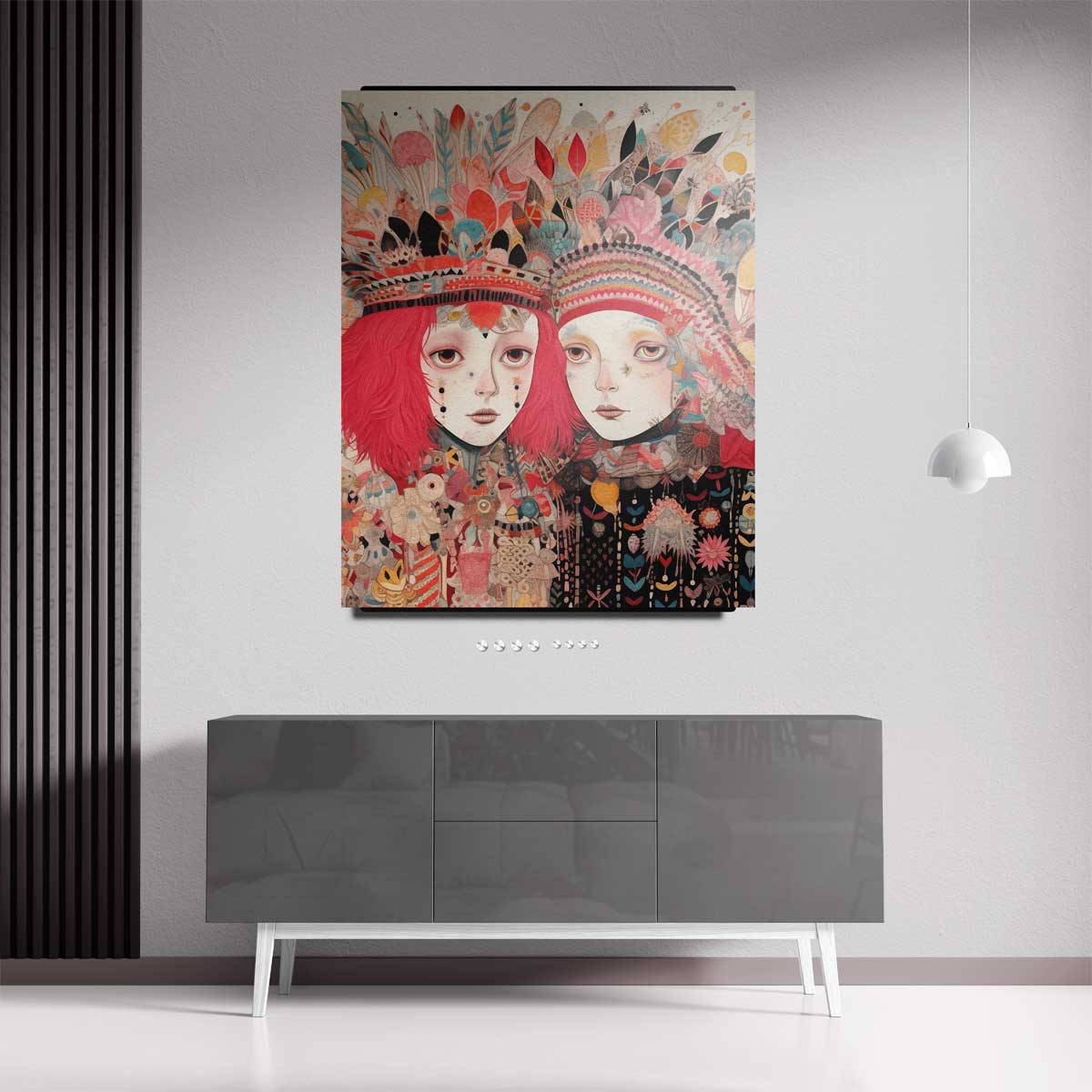 Kleurrijke Fantasiereis – staand kunstwerk voor modern interieur