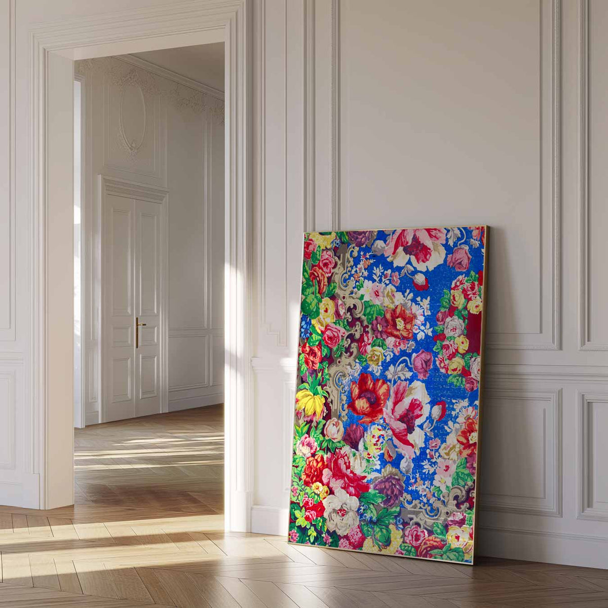 Bloemenpracht op een Hemelsblauwe Achtergrond – urban poster in staand formaat