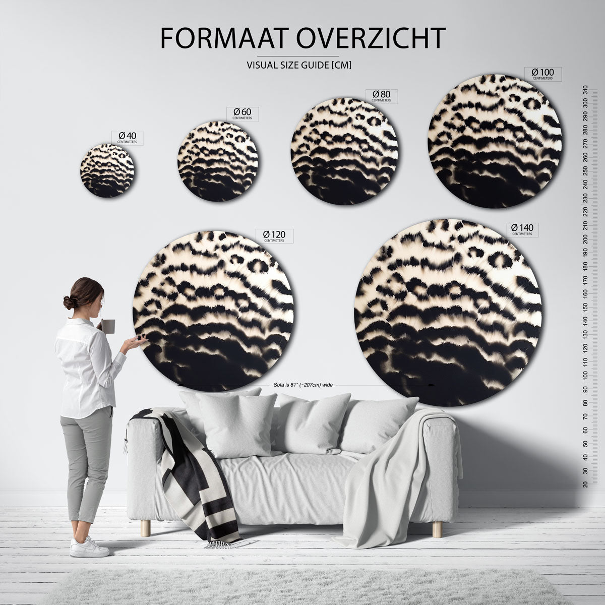 Zwart wit patroon – safari wandkunst als moderne muurcirkel