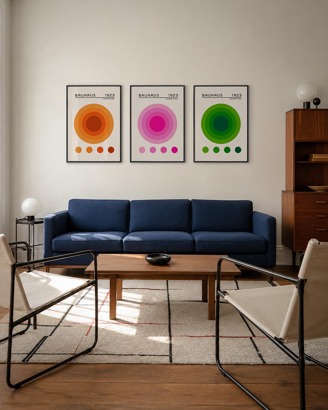 Cirkelritme oranje driedelige posterset – deze posterset in drie delen toont een grote oranje cirkel met concentrische ringen