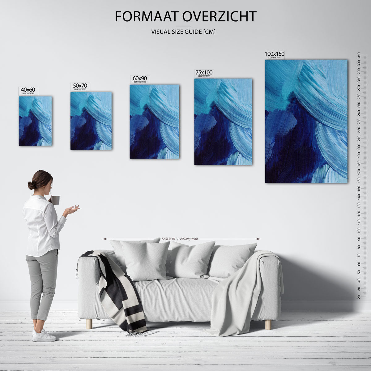 Dynamische blauwe beweging – staande wanddecoratie van WallArtistic