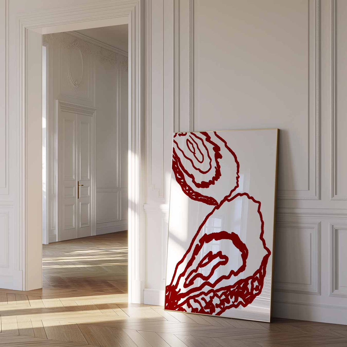 Minimalistische Rode Lijntekening – zomer poster als frisse staande wanddecoratie