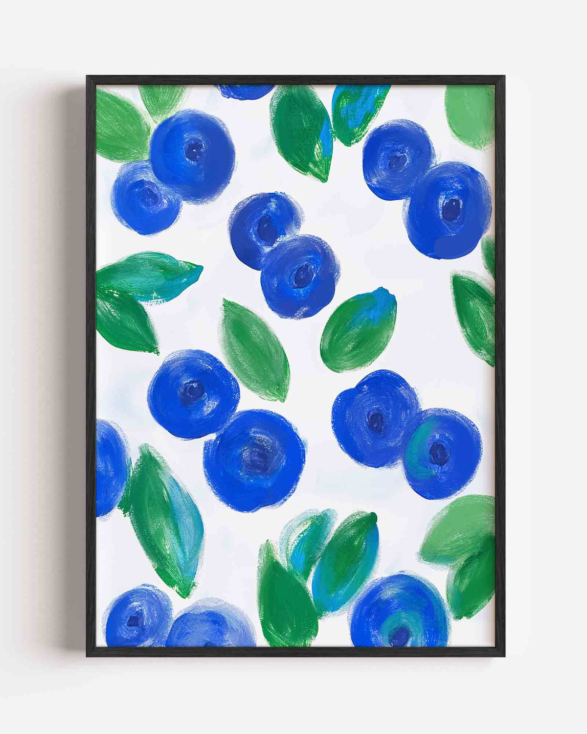 Blauwe bessen en bladeren – bloemen portret poster als wanddecoratie