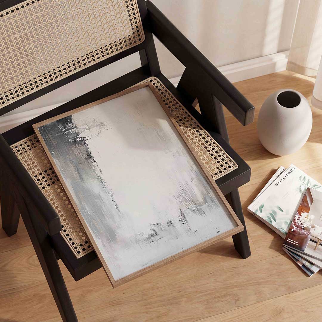 Abstracte grijs en wit – abstracte wandkunst als portret poster