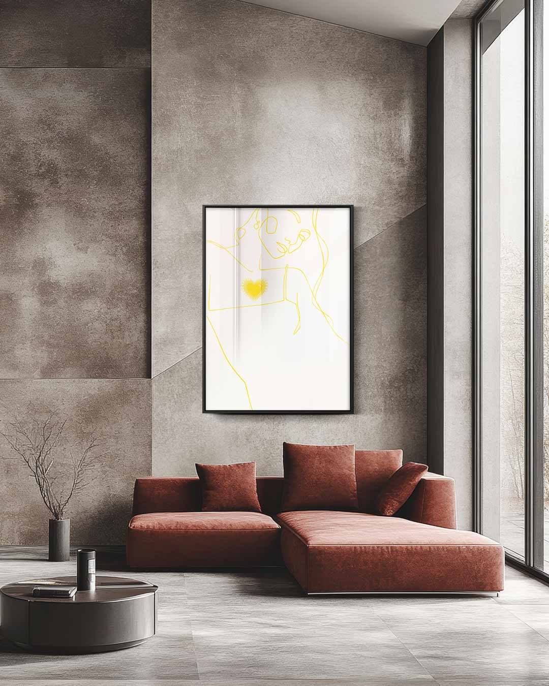 Lijntekening met Hart – staande wandkunst voor woonkamer of interieur