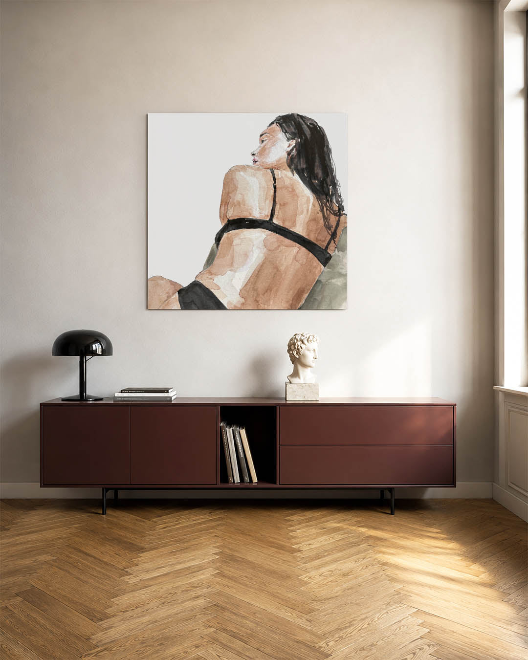 Intieme momenten kunstwerk – tweede productweergave – dit werk toont een vrouw in een ontspannen pose, met zachte lijnen en