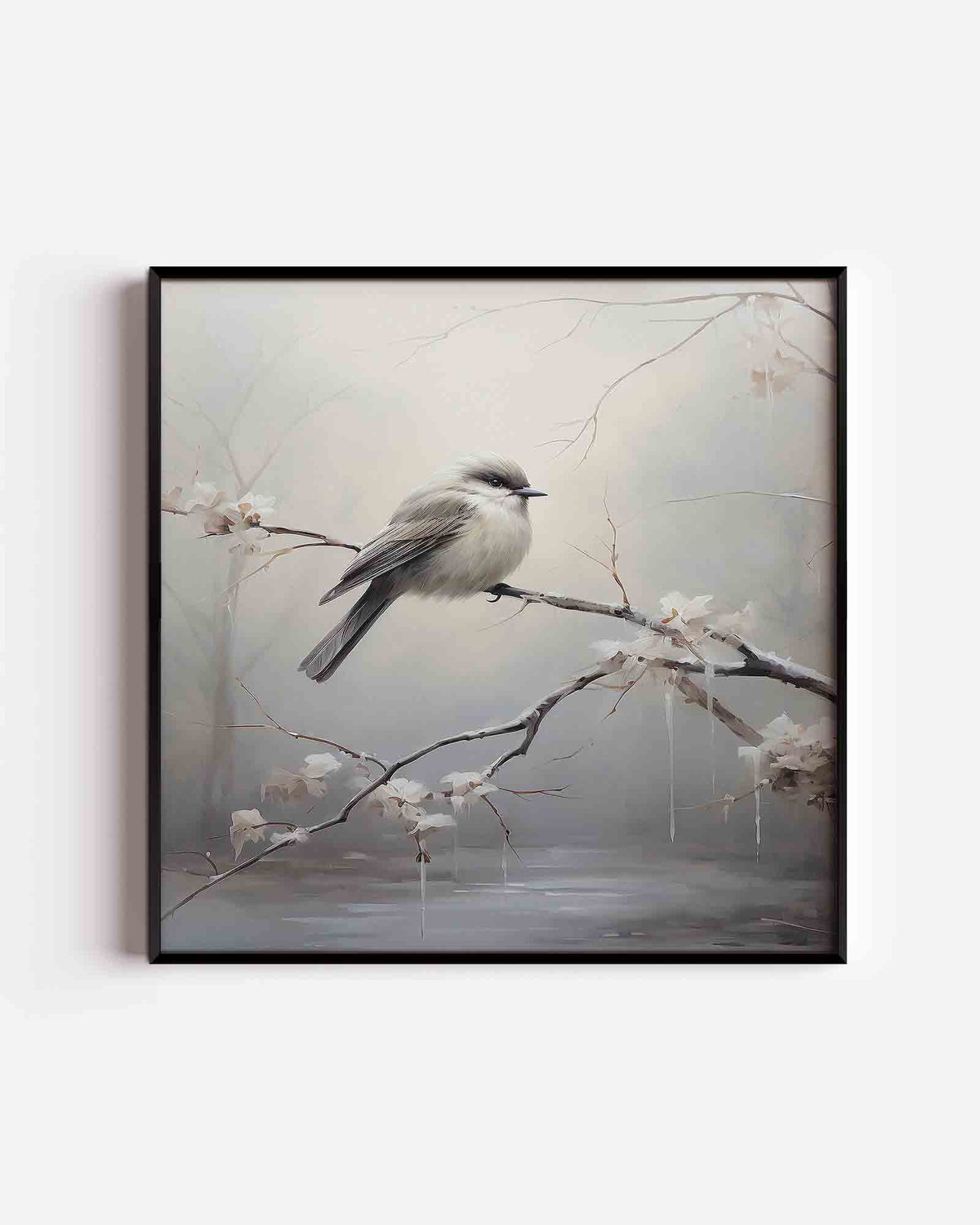 Vogel op tak – kerst vierkante poster als wanddecoratie