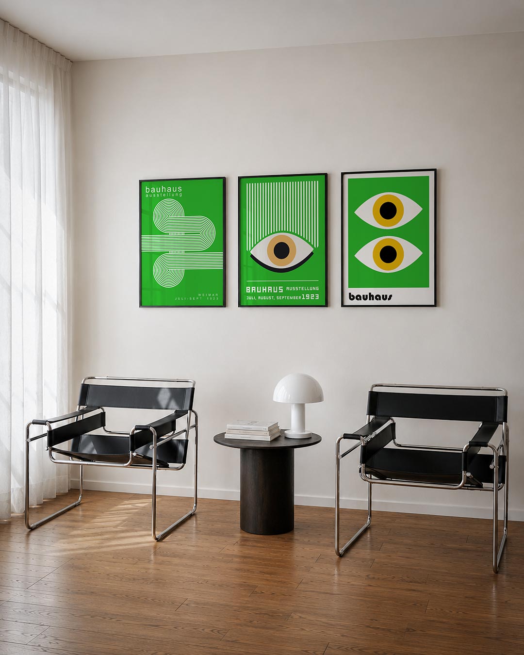 Lijnen en kleurvlakken posterset – tweede productweergave – deze posterset in drie delen toont een levendig spel van witte
