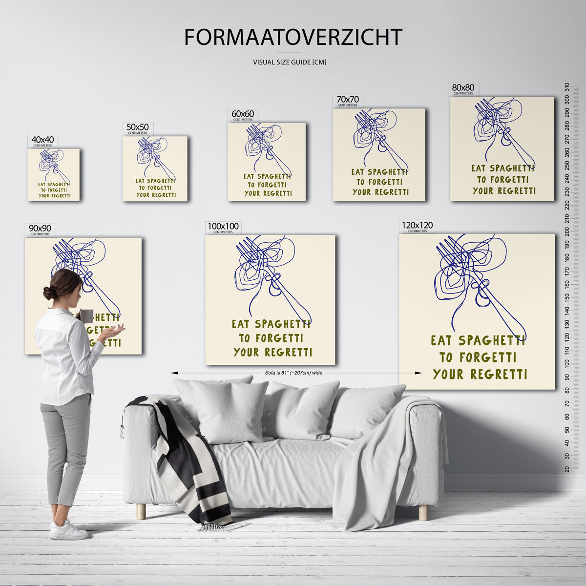 Spaghetti en vork – vierkante muurposter voor keuken of eethoek