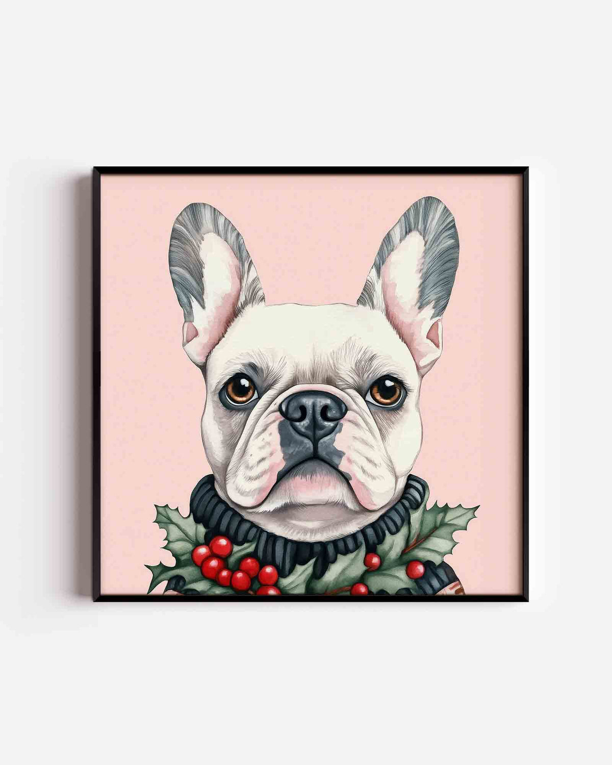 Franse bulldog met hulst – vierkante kinderposter als wanddecoratie
