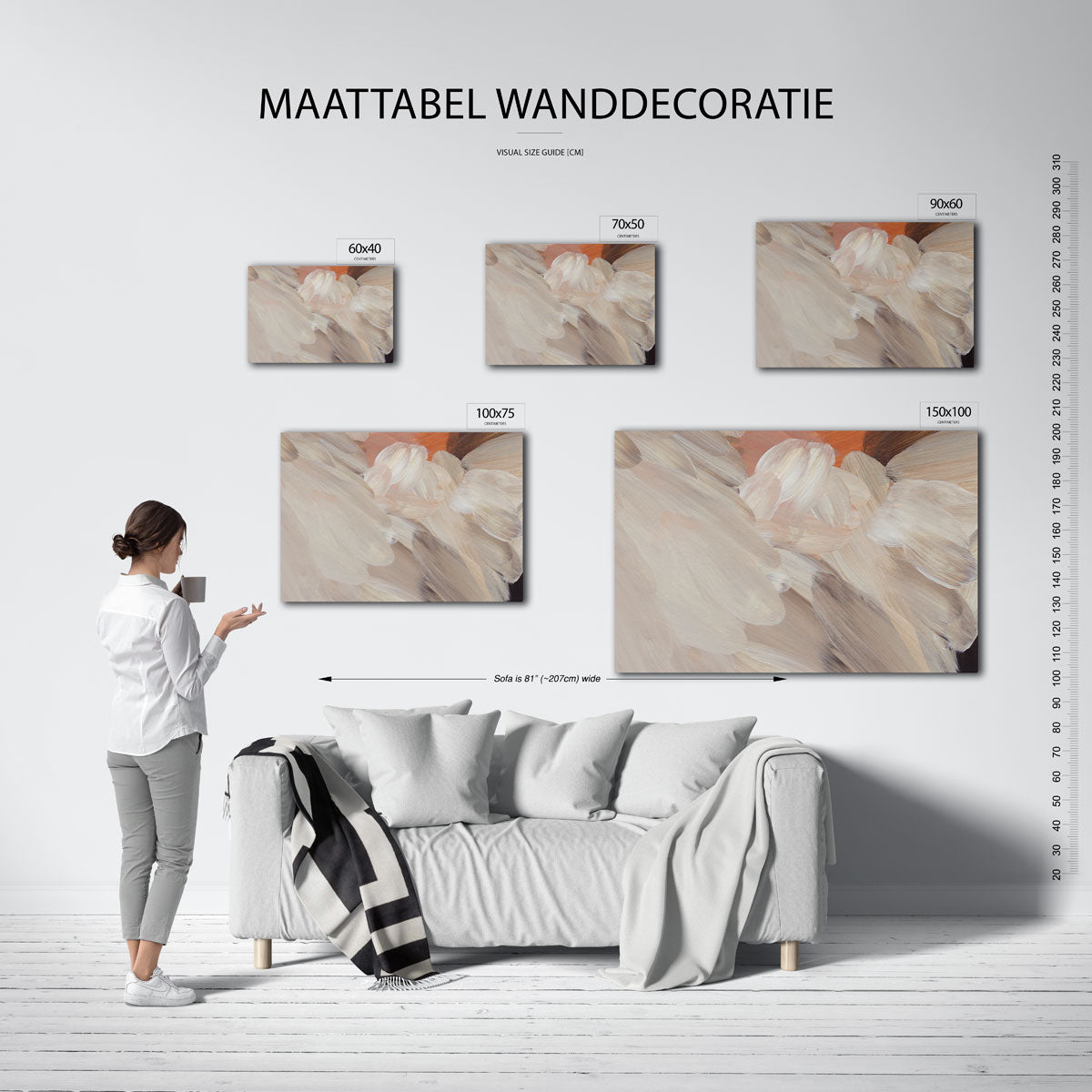 Organische penseelstreken – Beige – moderne liggende wandkunst