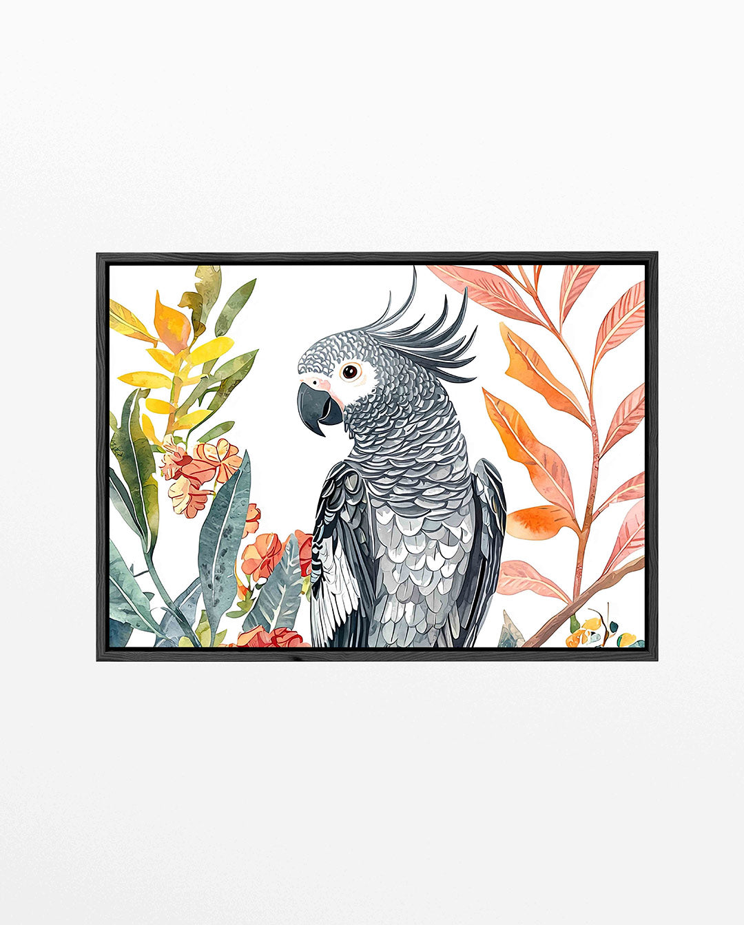 Papegaai en bladeren – liggend dieren kunstwerk