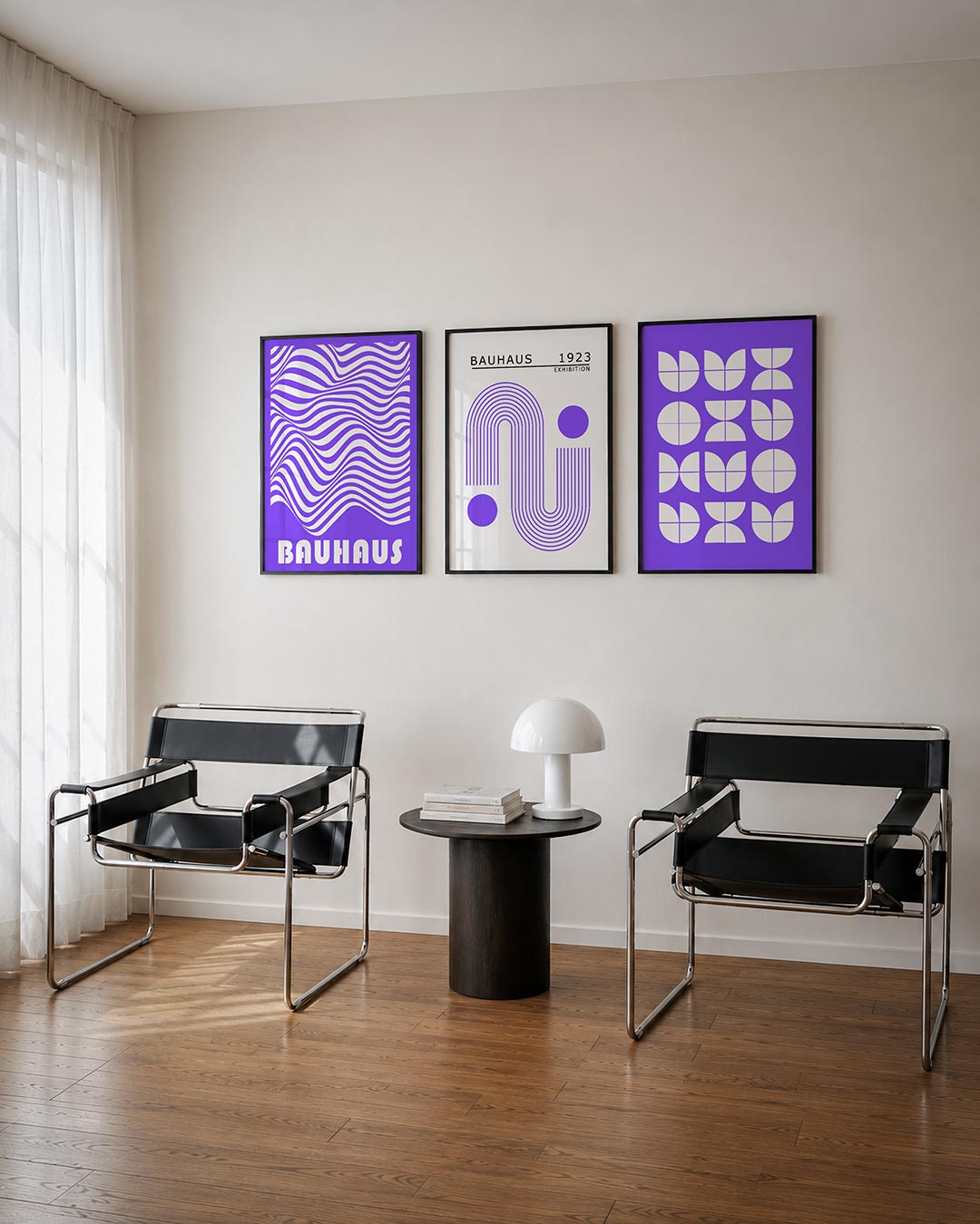 Golvend lijnenspel posterset – derde productweergave – deze posterset in drie delen toont vloeiende, golvende