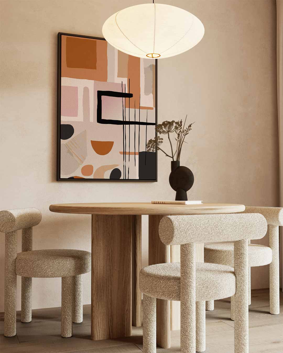 Abstracte Aardetinten Compositie – kunstwerk met zwarte baklijst