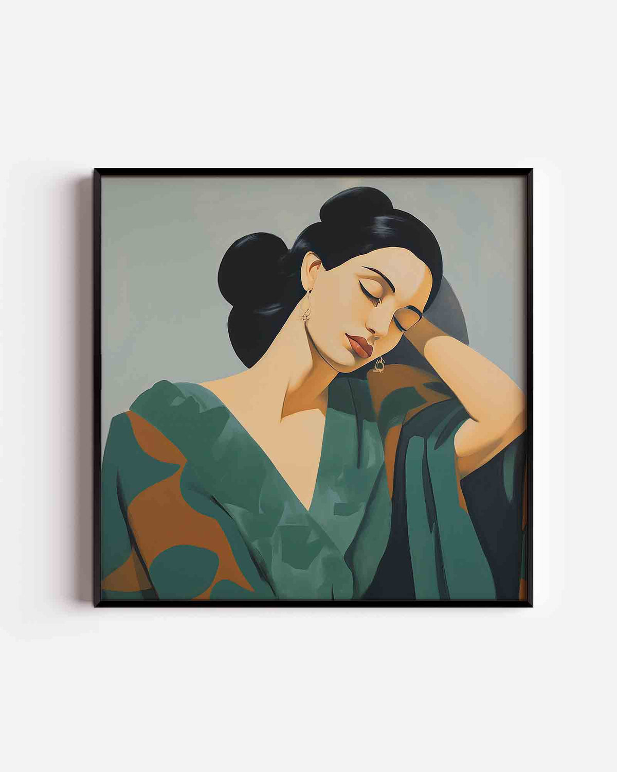 Vrouw met gesloten ogen – kleurrijke illustratie poster als wanddecoratie