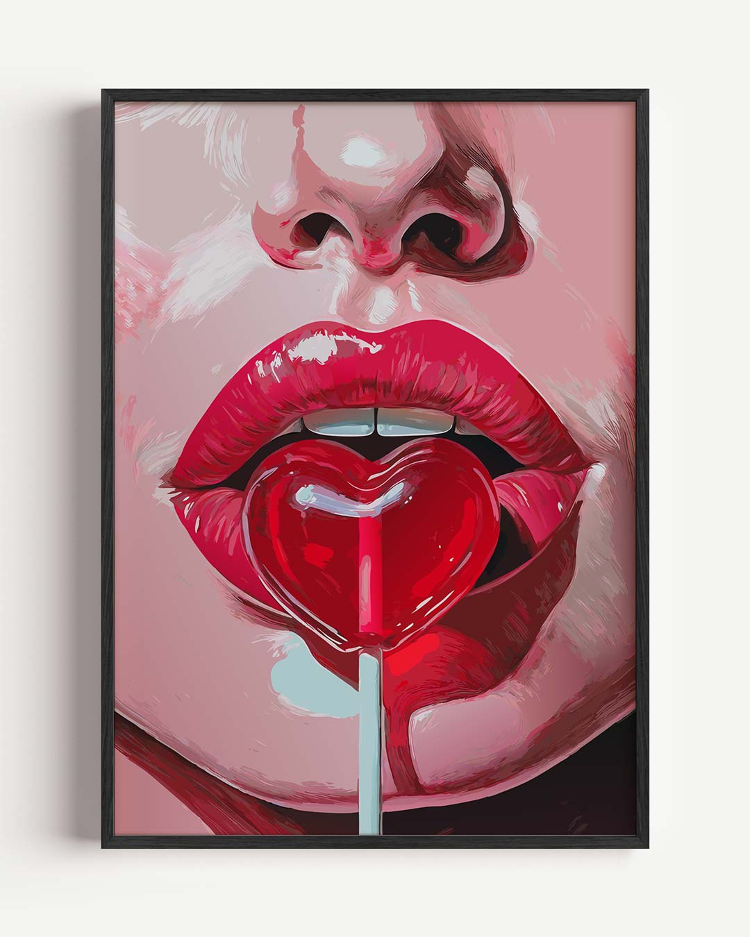 Sensuele Lippen met Hartjeslolly – zomer portret poster als wanddecoratie