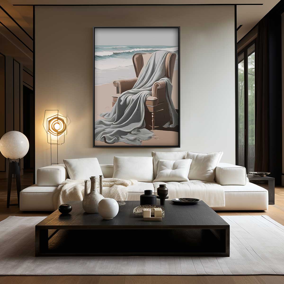 Strandstoel met Zilte Bries – kunstwerk met zwarte baklijst
