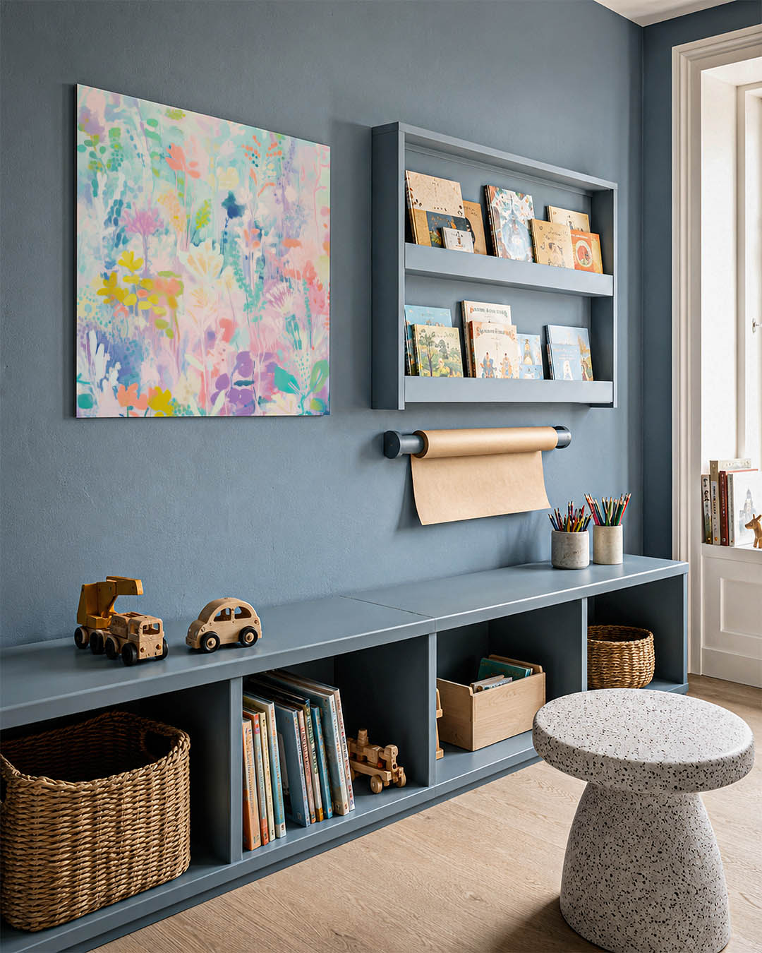 Kleurrijke bloemenpracht kunstwerk – detailweergave – dit werk toont een levendige mix van bloemen in zachte pasteltinten. De