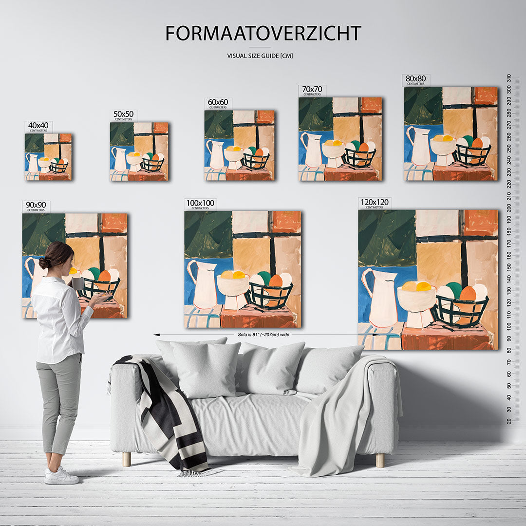 Geometrische stilleven kunstwerk – materiaalweergave – dit werk toont een verzameling van geometrische vormen en kleuren. De
