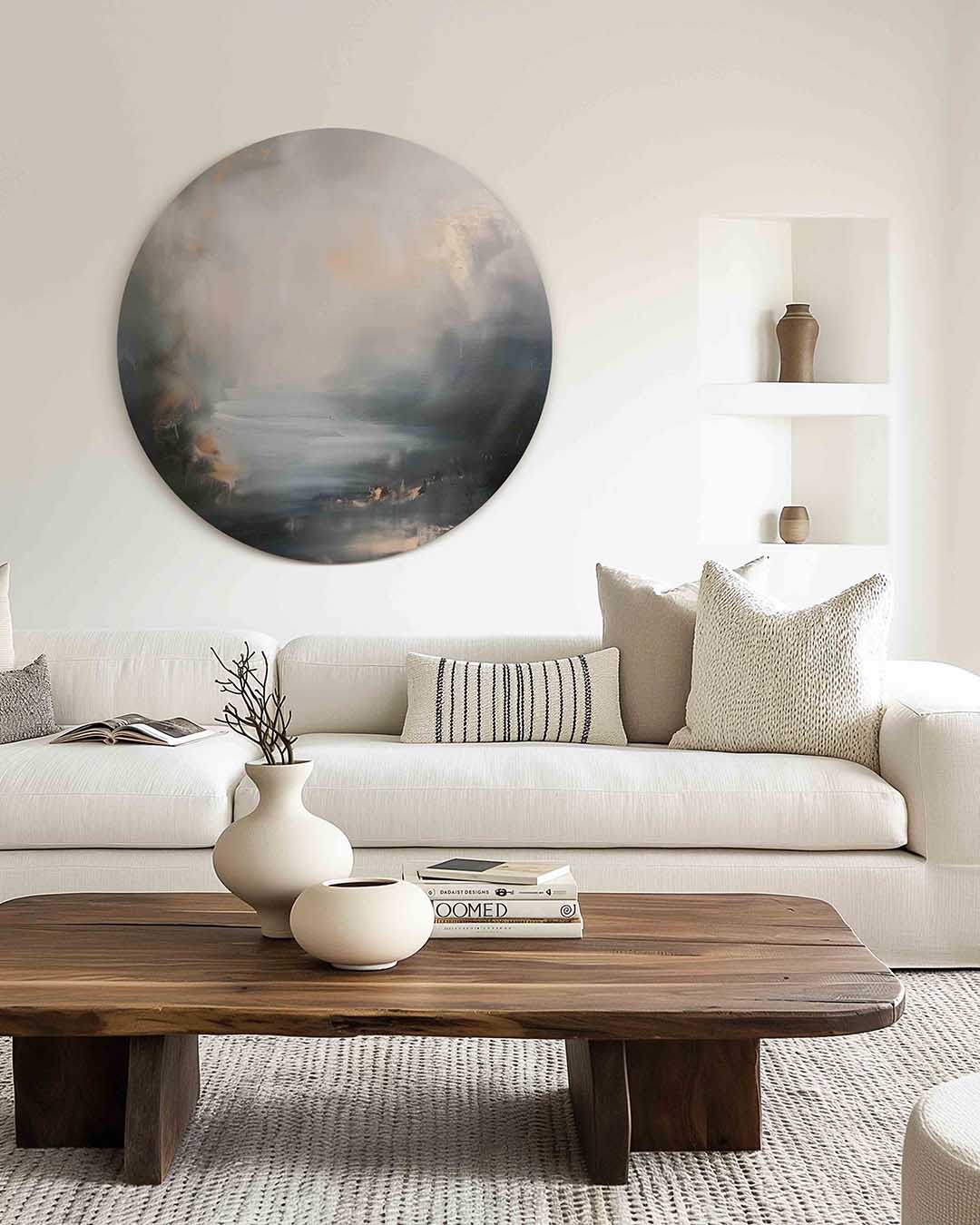 Abstracte wolken – muurcirkel met kleur en vormen voor aan de muur