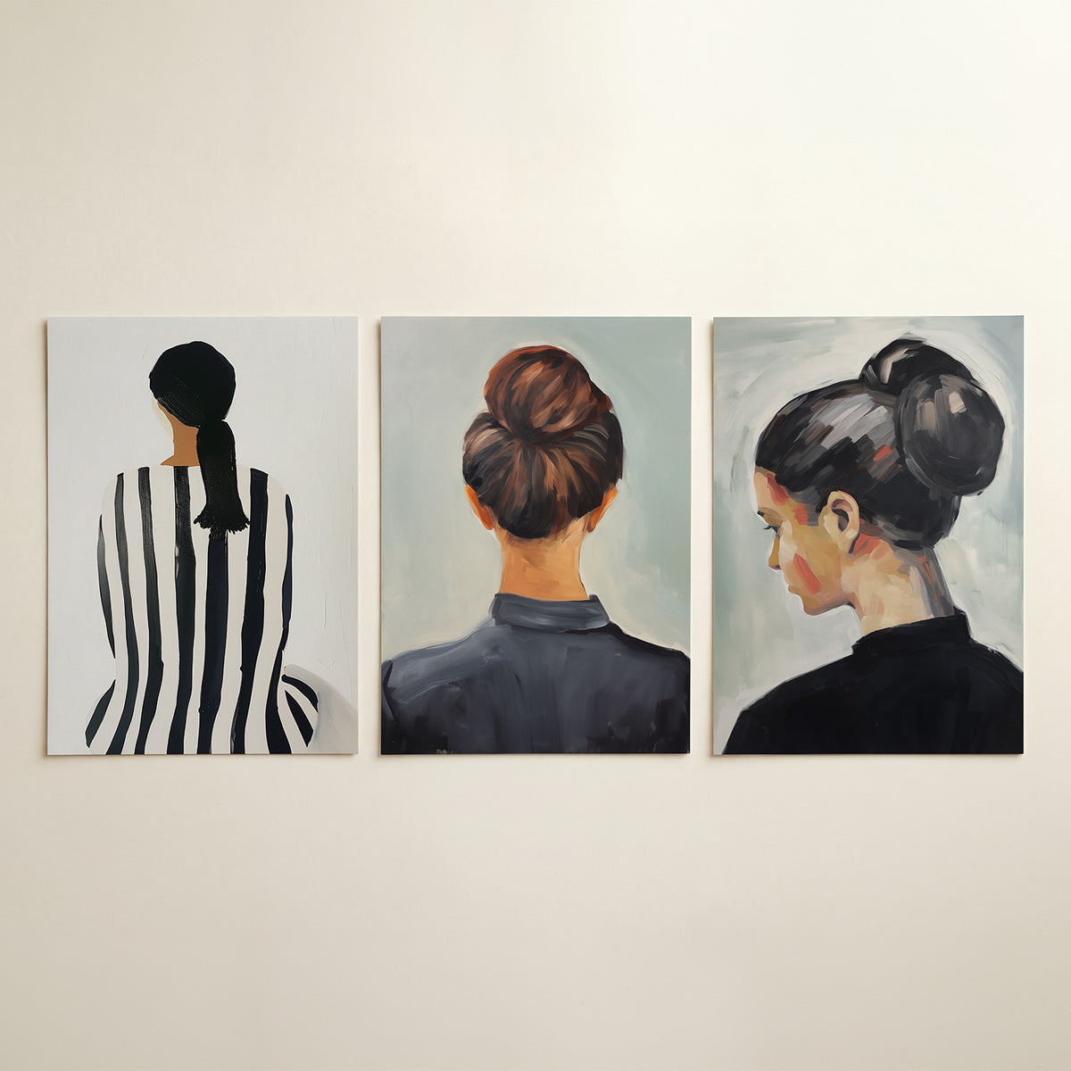 Gestreepte harmonie driedelige posterset in interieur