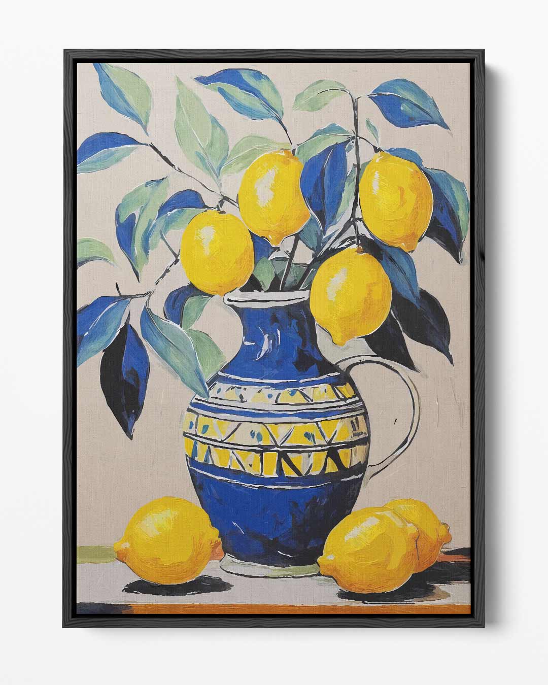 Citroenvaas met Levendige Bladeren – portret kunstwerk als wanddecoratie