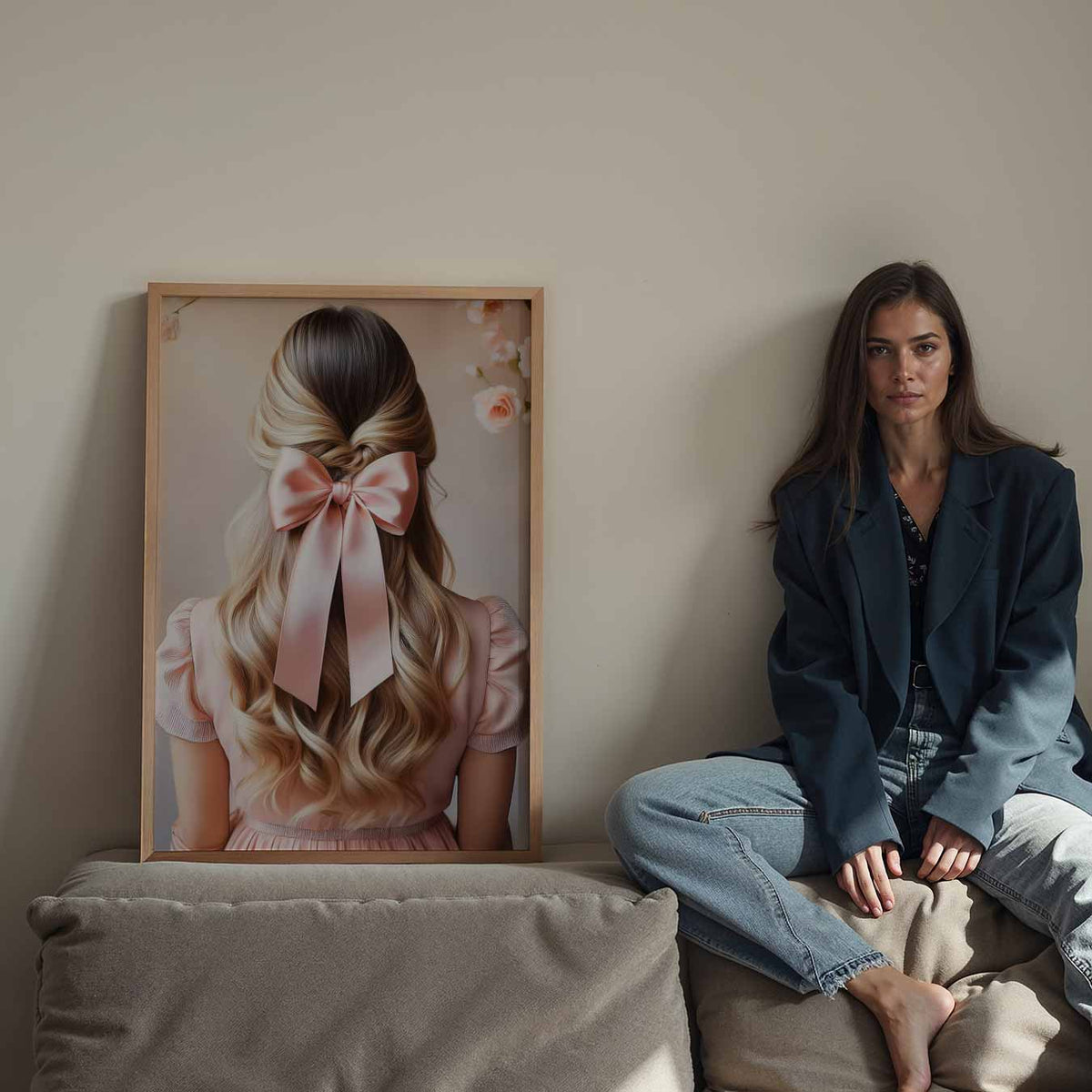 Elegante Roze Strik – Streetart wandkunst als portret poster