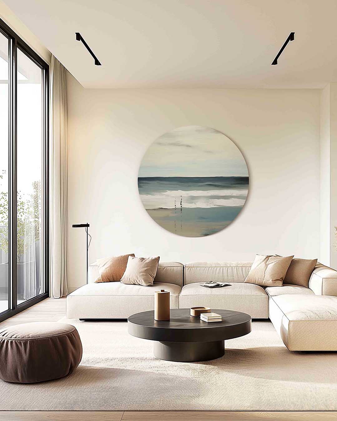Strand en zee – kleurrijke muurcirkel als ronde wanddecoratie