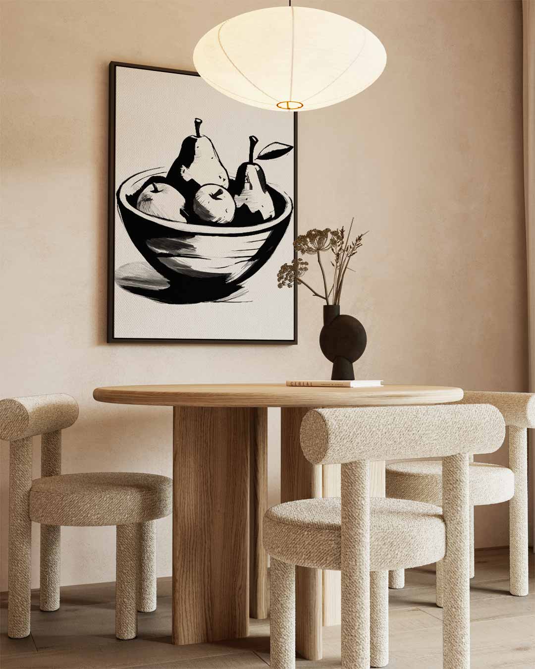 Stijlvolle Fruitkom Schets – canvas wanddecoratie in portret formaat