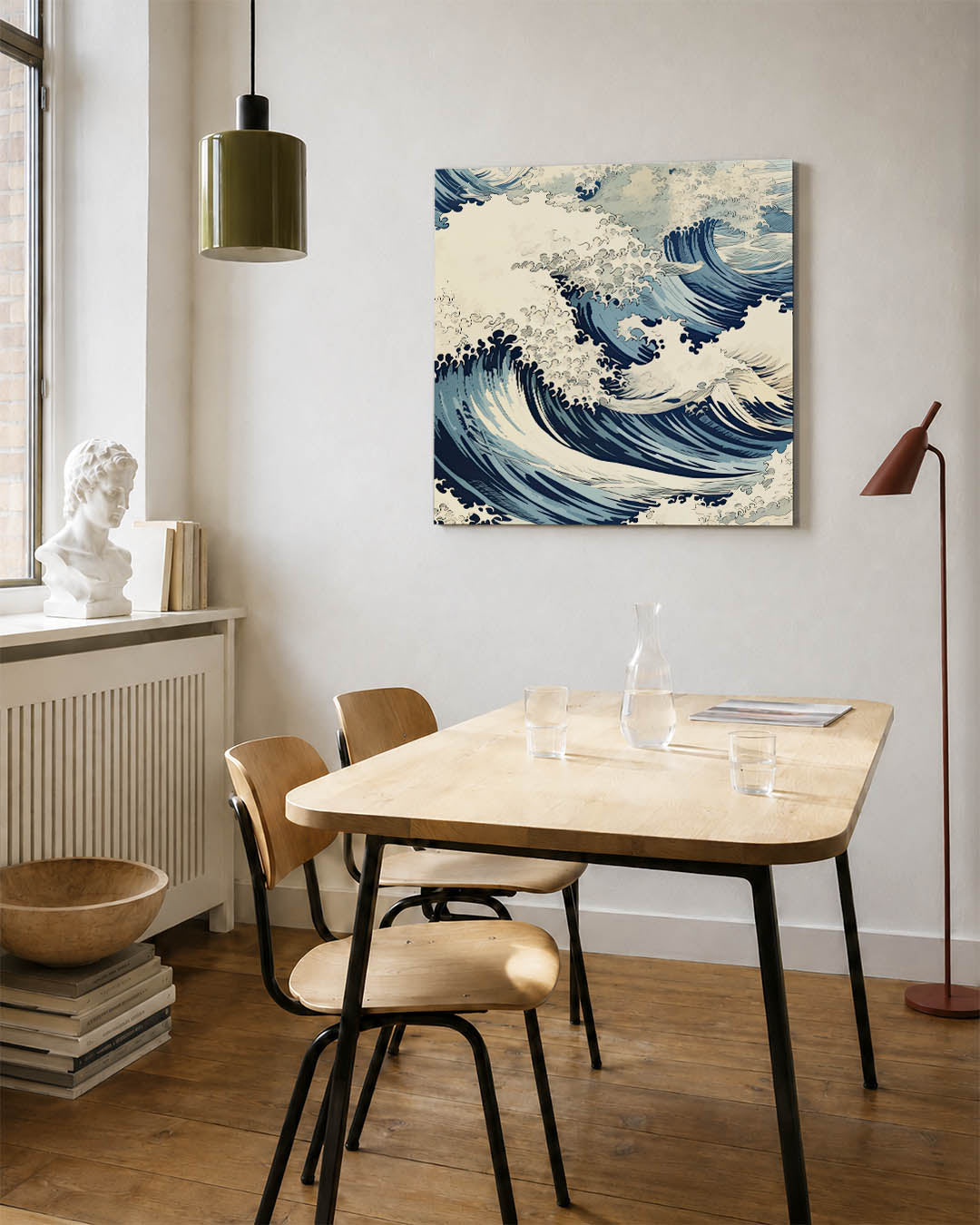 Dynamische golven kunstwerk – detailweergave – dit kunstwerk toont krachtige golven met vloeiende lijnen en contrasterende