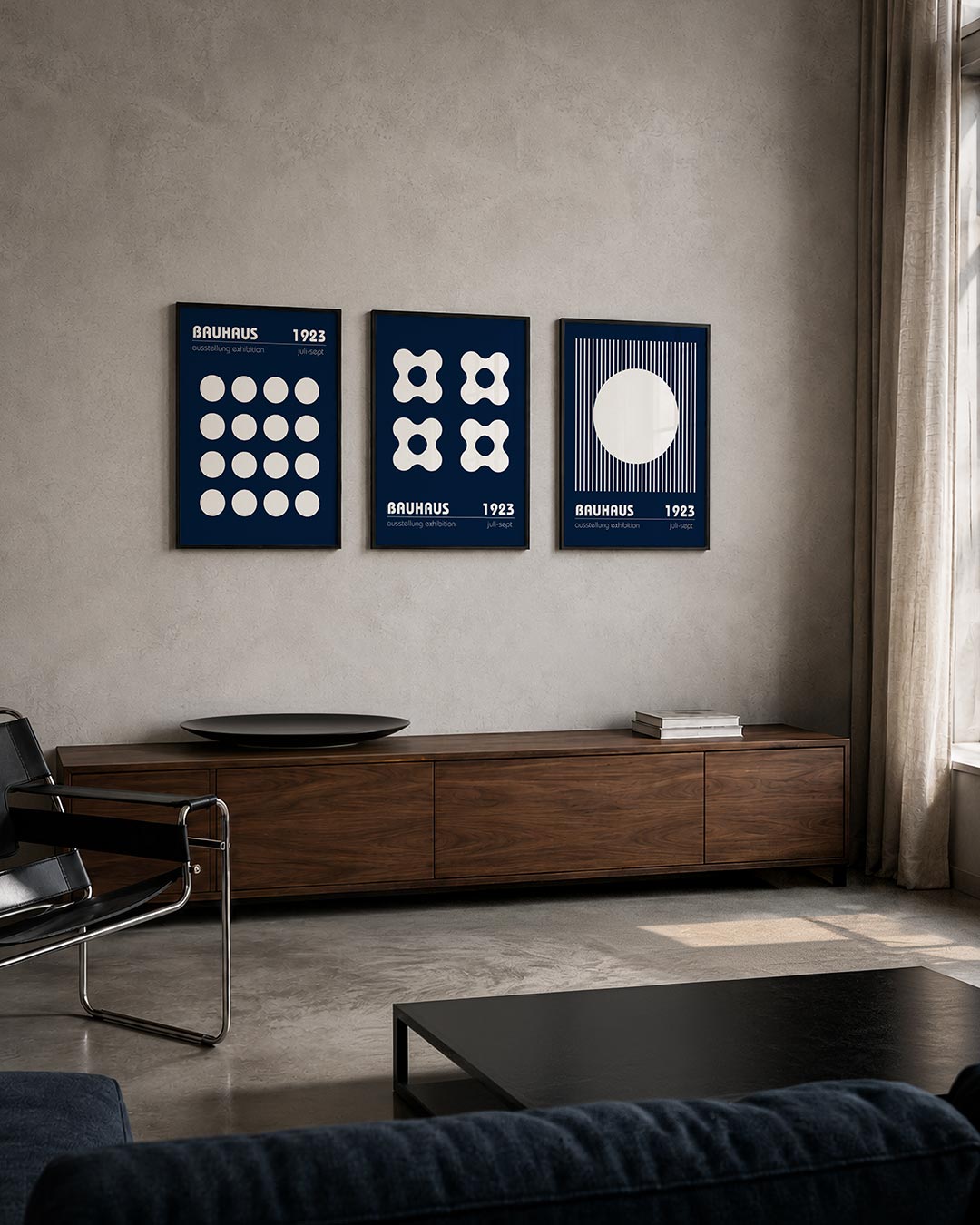 Cirkelritme en lijnen posterset – tweede productweergave – deze posterset in drie delen toont een ritmische ordening van