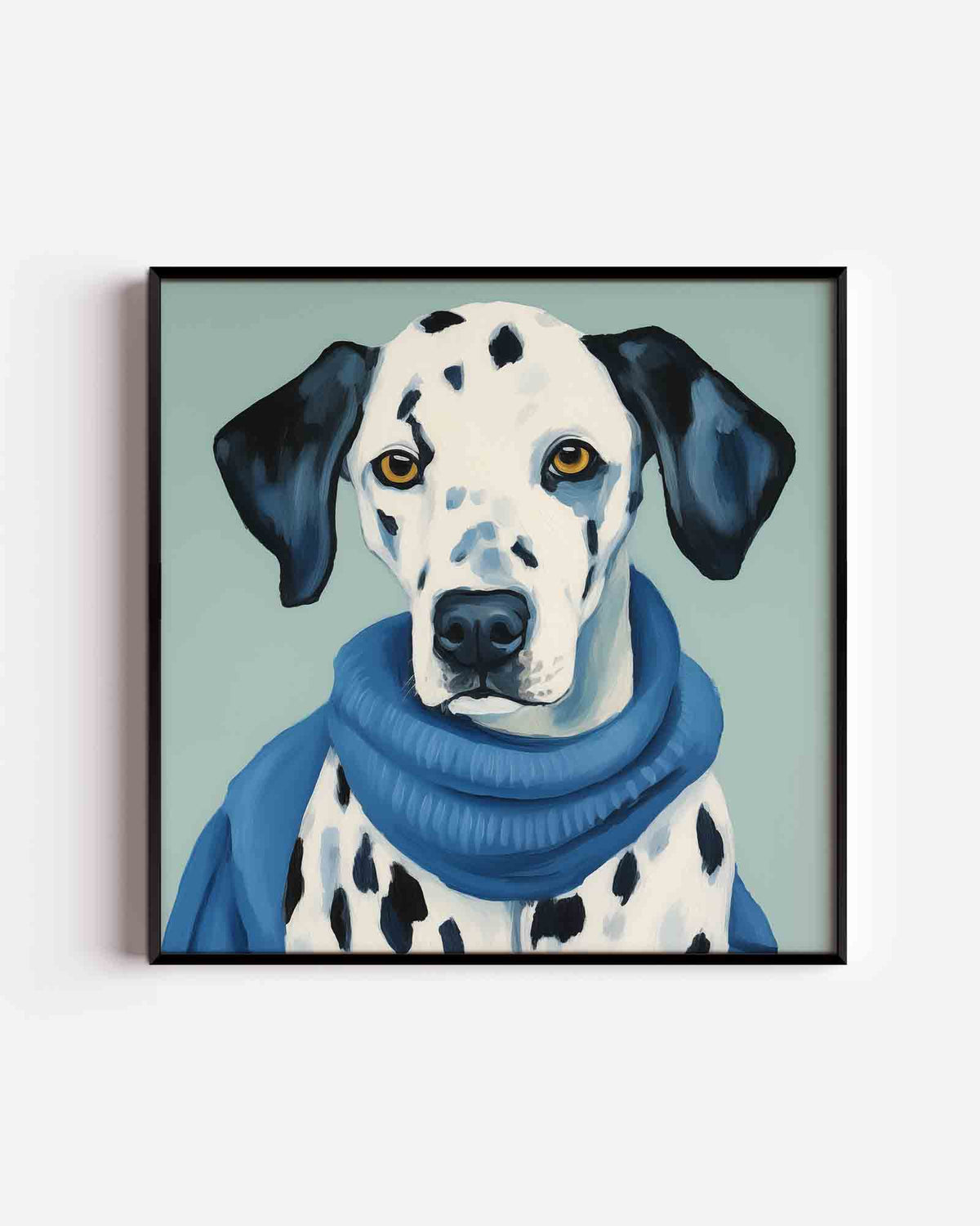Dalmatier met blauwe trui – vierkante dierenposter als wanddecoratie